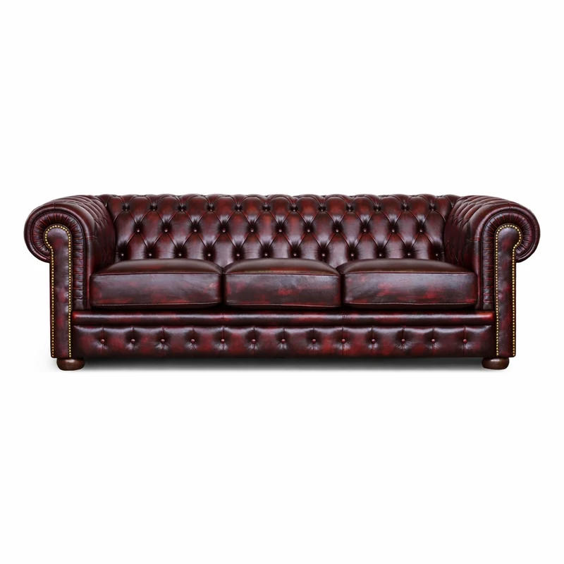 Divano Chesterfield 3 Posti Pelle Primo Fiore Bordeaux Old America