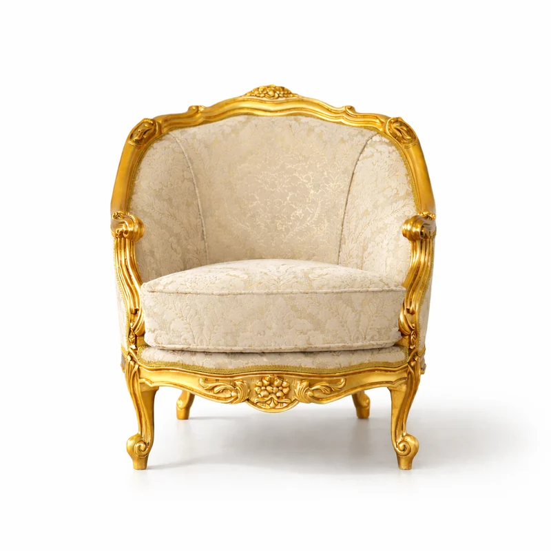 Poltrona Barocca Aurelia - Foglia Oro, Tessuto e Velluto – Artigianato Italiano di Lusso