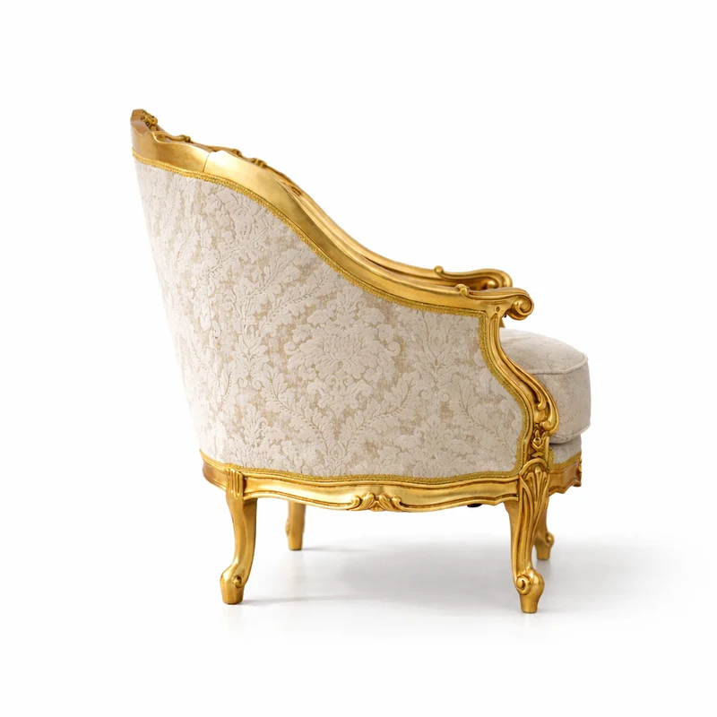 Poltrona Barocca Aurelia - Foglia Oro, Tessuto e Velluto – Artigianato Italiano di Lusso
