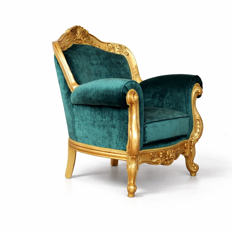 Poltrona Barocca Domizia - Foglia Oro e Velluto – Artigianato Italiano di Lusso