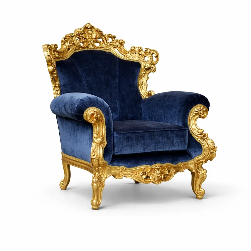 Poltrona Barocca Versailles - Foglia Oro e Velluto – Artigianato Italiano di Lusso