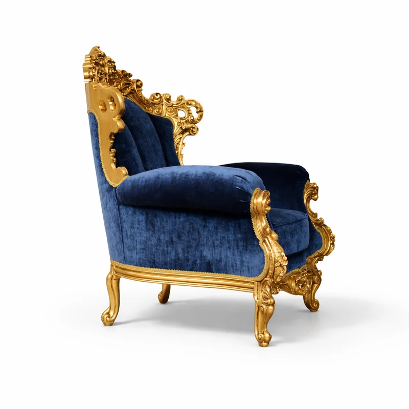 Poltrona Barocca Versailles - Foglia Oro e Velluto – Artigianato Italiano di Lusso