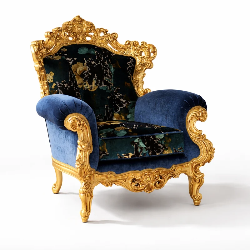 Poltrona Barocca Versailles - Foglia Oro e Velluto – Artigianato Italiano di Lusso