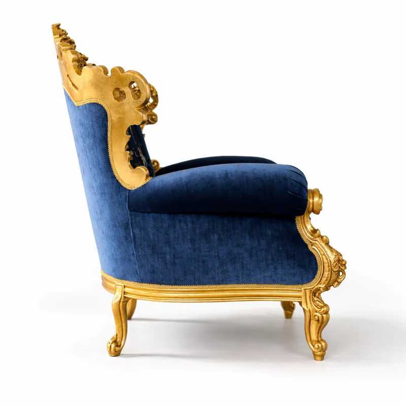 Poltrona Barocca Versailles - Foglia Oro e Velluto – Artigianato Italiano di Lusso