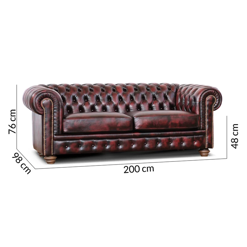 Divano Chesterfield pelle fiore bordeaux stile old America rifinita a mano
