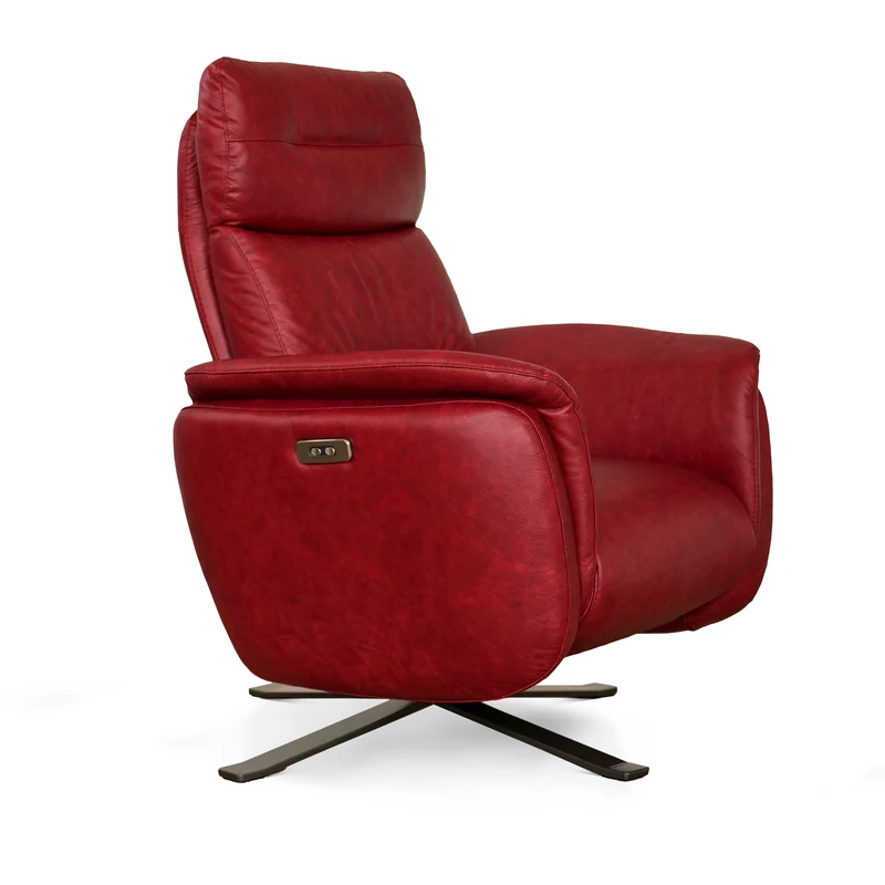 Poltrona Costanza Pelle Fiore Old Rosso Tocai - Relax Elettrico 2 Motori - Girevole con Batteria