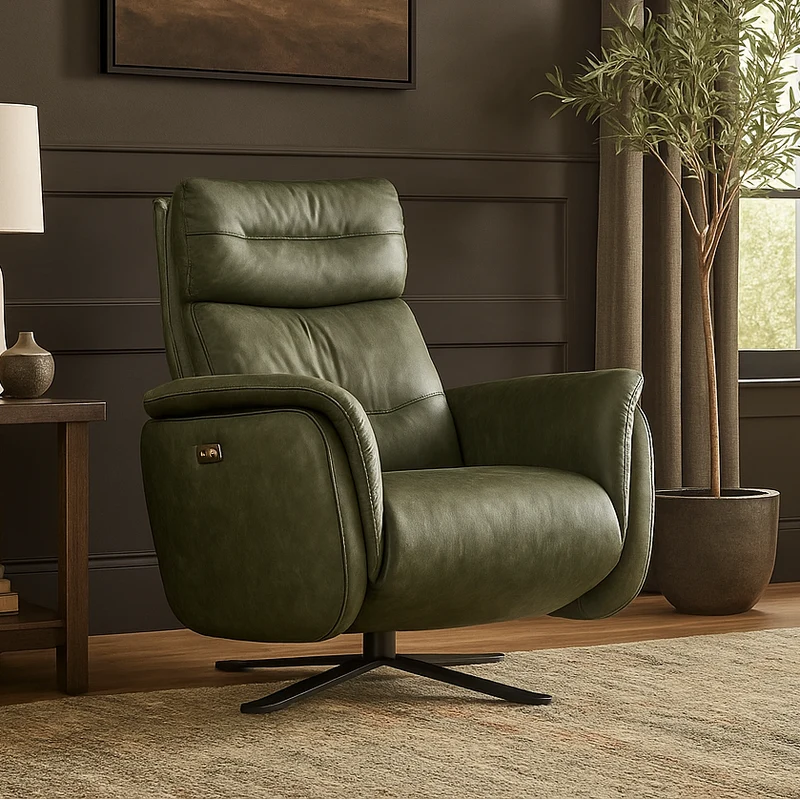 Poltrona Costanza Pelle Fiore Premium - Relax Elettrico 2 Motori - Girevole