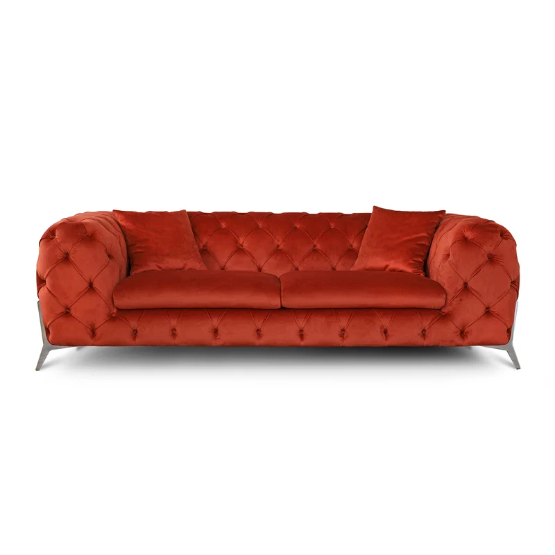 Divano Itaca Chesterfield 2 Posti Max 235 cm Velluto Corallo Premium