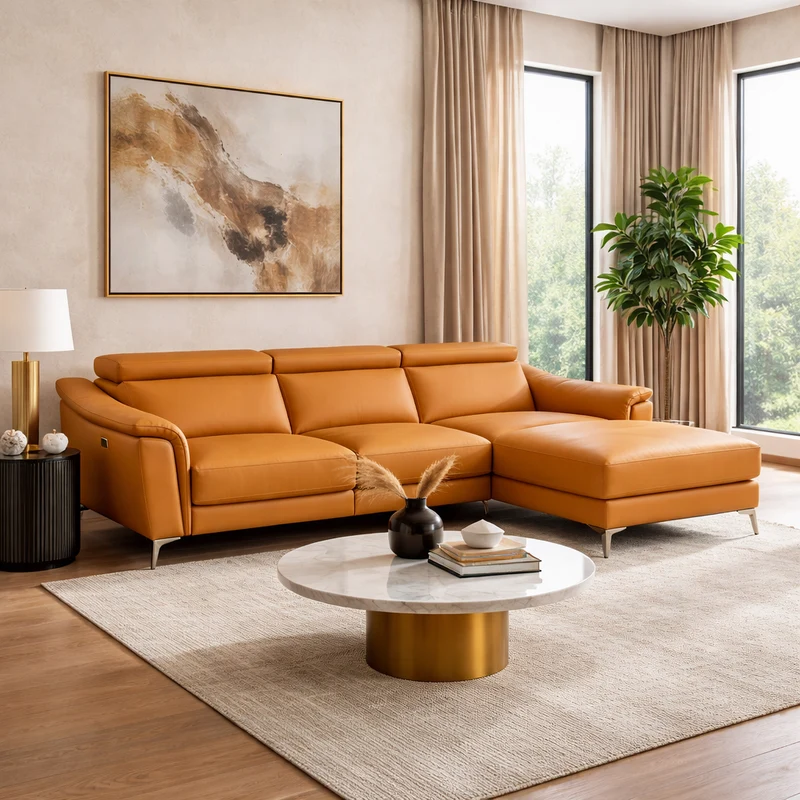 Divano Angolare Flow Relax in Pelle Primo Fiore – Recliner Motorizzato e Chaise Longue , Design Moderno