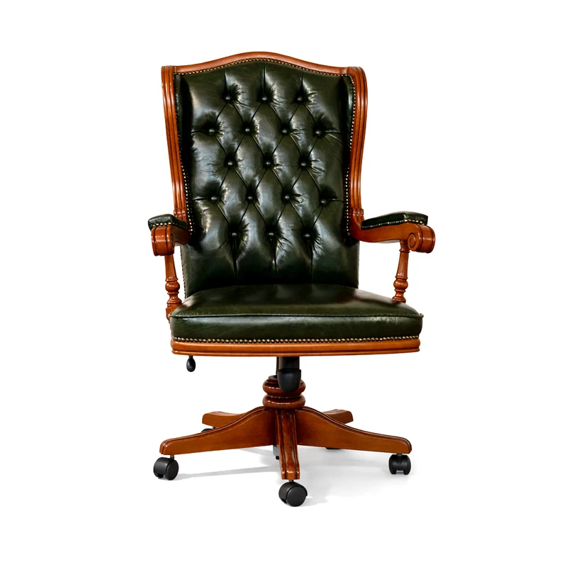 Poltrona Presidenziale Cambridge Chesterfield Pelle Primo Fiore Premium - Legno Massello Scolpito