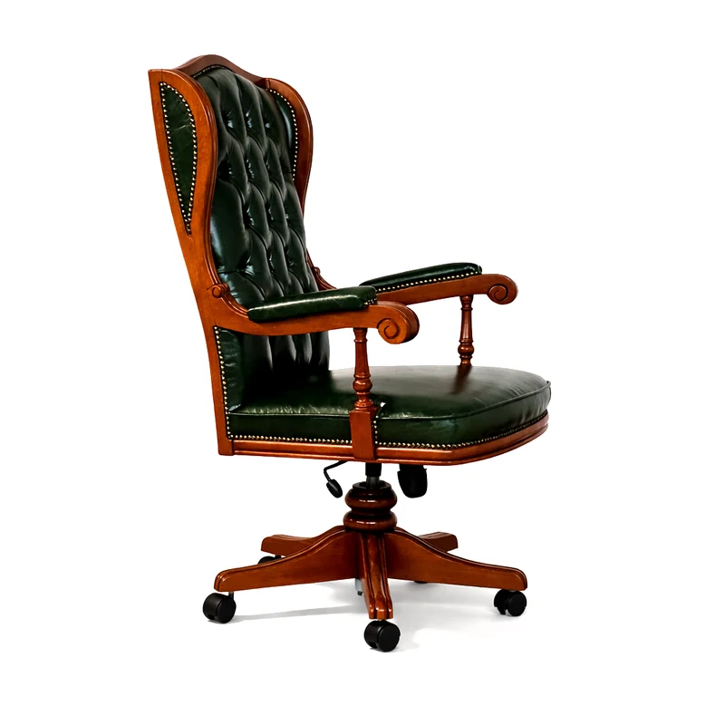Poltrona Presidenziale Cambridge Chesterfield Pelle Primo Fiore Premium - Legno Massello Scolpito