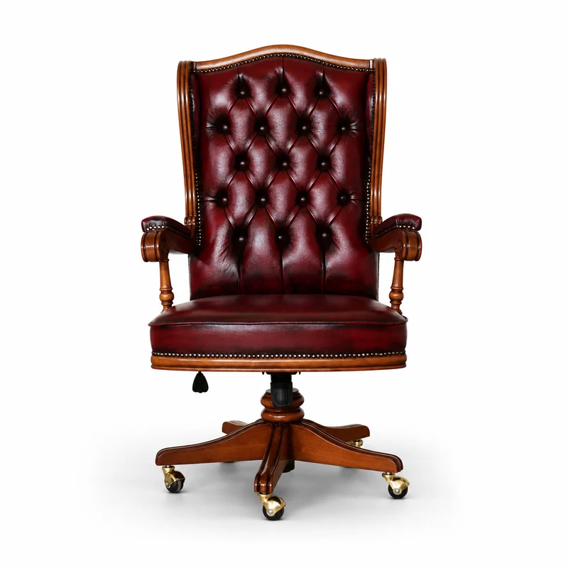 Poltrona Presidenziale Cambridge Chesterfield Pelle Primo Fiore Premium - Legno Massello Scolpito
