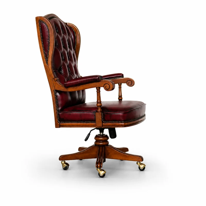 Poltrona Presidenziale Cambridge Chesterfield Pelle Primo Fiore Premium - Legno Massello Scolpito