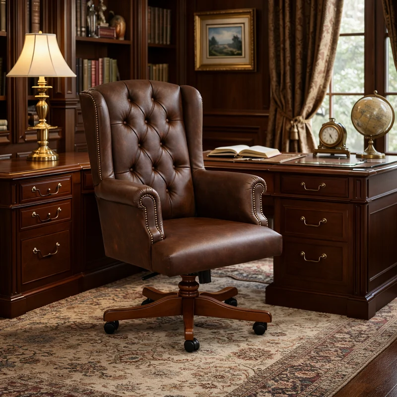 Poltrona Presidenziale Oxford Chesterfield Pelle Primo Fiore Premium - Base in Legno