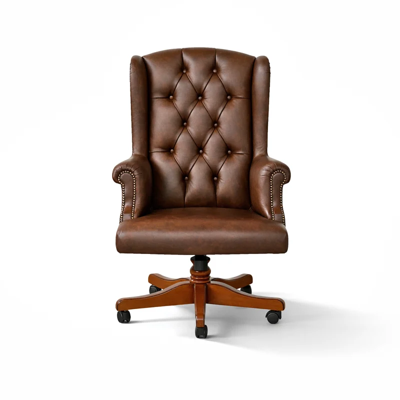 Poltrona Presidenziale Oxford Chesterfield Pelle Primo Fiore Premium - Base in Legno