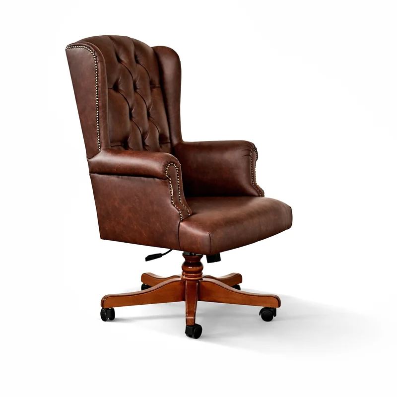 Poltrona Presidenziale Oxford Chesterfield Pelle Primo Fiore Premium - Base in Legno