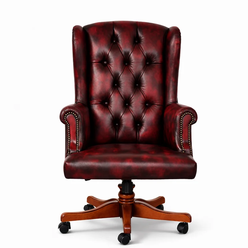 Poltrona Presidenziale Oxford Chesterfield Pelle Primo Fiore Premium - Base in Legno