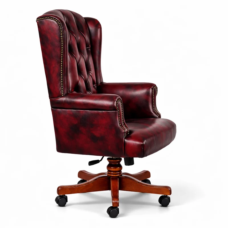 Poltrona Presidenziale Oxford Chesterfield Pelle Primo Fiore Premium - Base in Legno