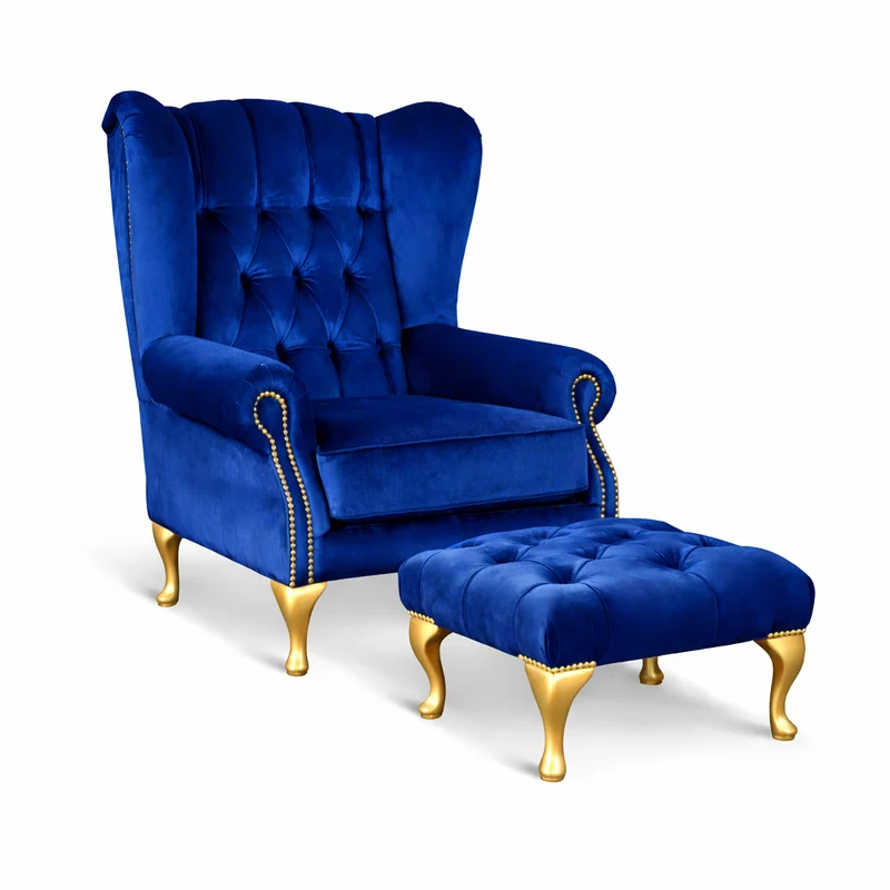 Poltrona Chesterfield Bergere Regina con Poggiapiedi Velluto Premium - Design Iconico
