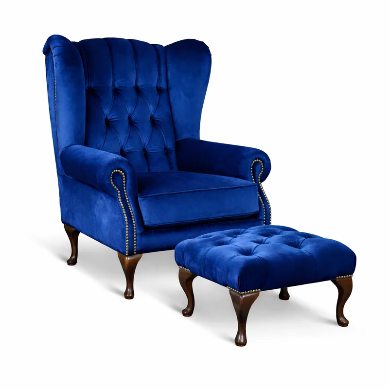 Poltrona Chesterfield Bergere Regina con Poggiapiedi Velluto Premium - Design Iconico