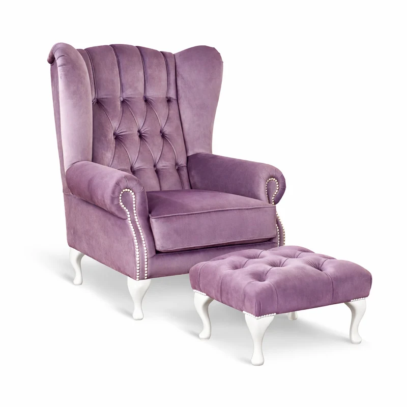 Poltrona Chesterfield Bergere Regina con Poggiapiedi Velluto Premium - Design Iconico