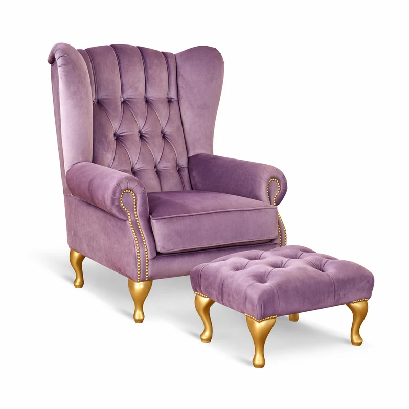 Poltrona Chesterfield Bergere Regina con Poggiapiedi Velluto Premium - Design Iconico