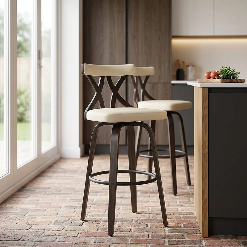 Sgabello da Bar Ecopelle Noce - Nash Crema