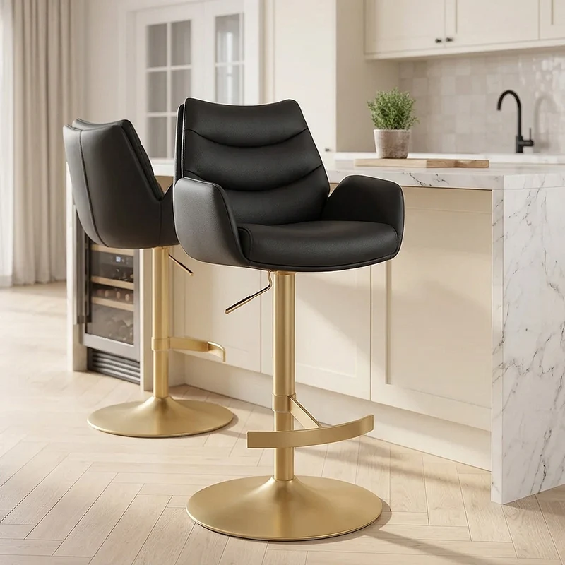 Sgabello Vera Pelle Oro Spazzolato - Seville Nero