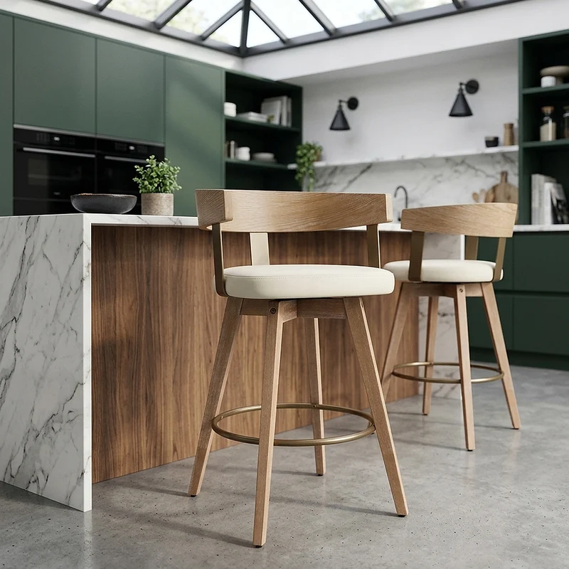 Sgabello Vera Pelle Quercia - Roman Crema