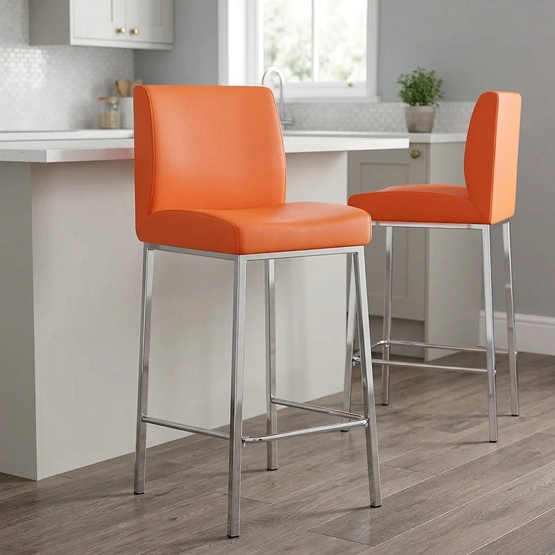 Sgabello Ecopelle Cromato - Pacino Arancione