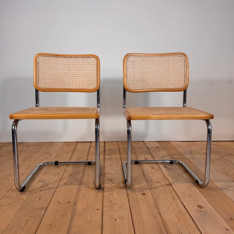 Sedie con struttura in tubolare cromato e rattan, Italia, anni ’70