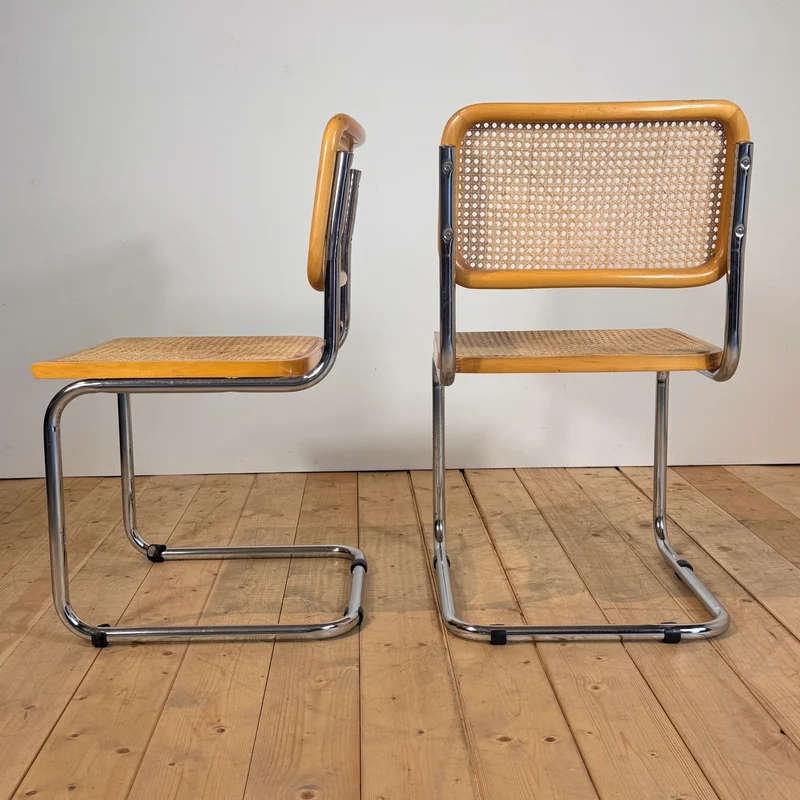 Sedie con struttura in tubolare cromato e rattan, Italia, anni ’70