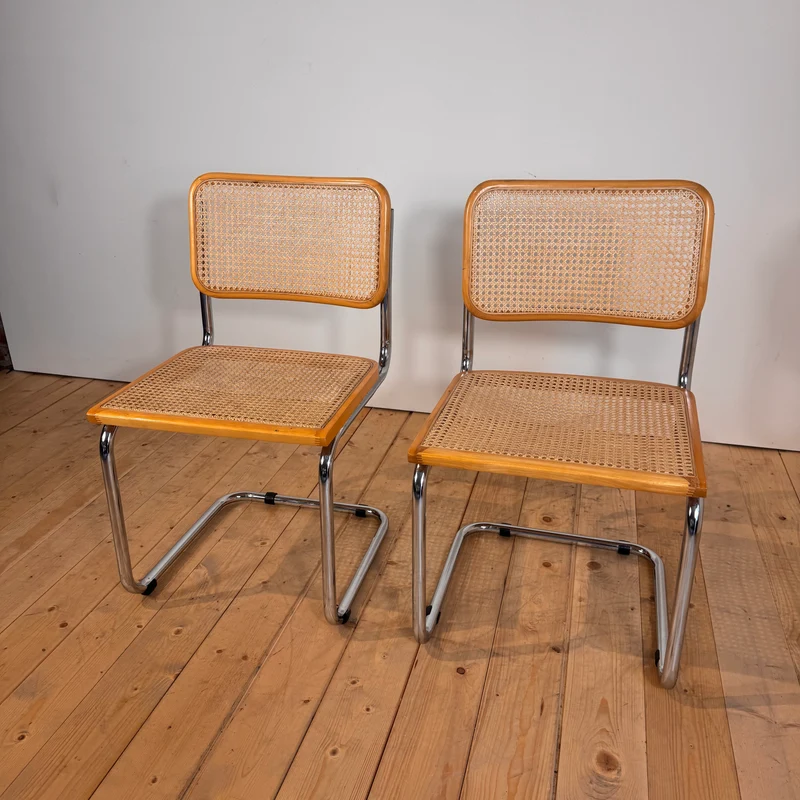 Sedie con struttura in tubolare cromato e rattan, Italia, anni ’70
