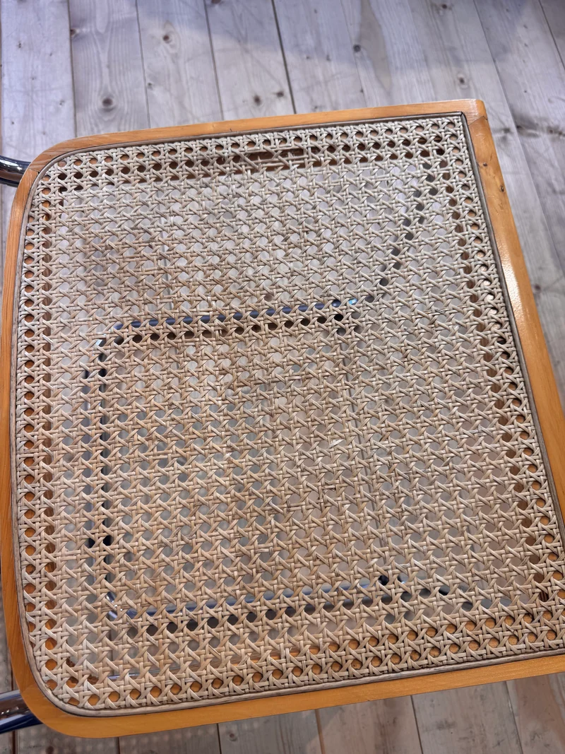 Sedie con struttura in tubolare cromato e rattan, Italia, anni ’70