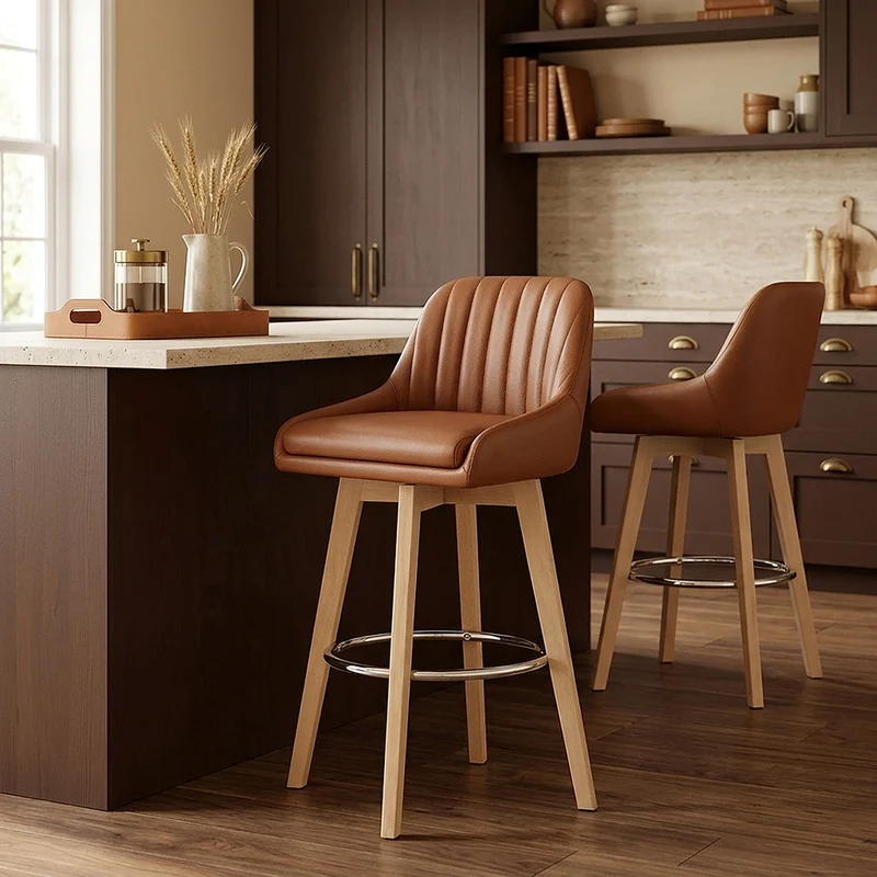 Sgabello Vera Pelle Quercia - Hamilton Marrone