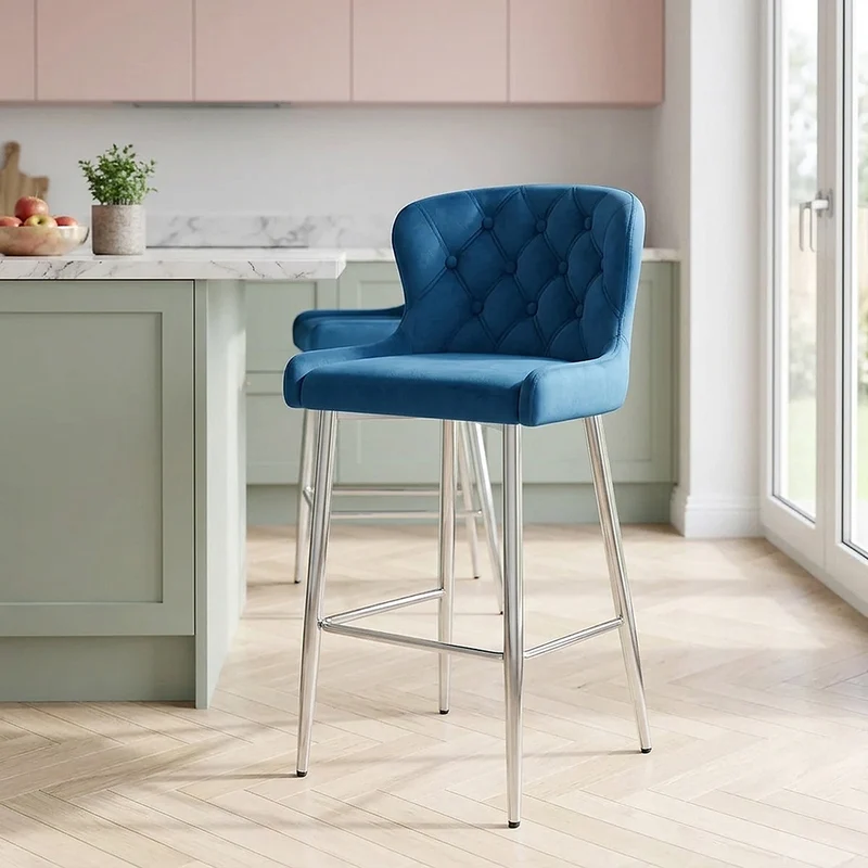 Sgabello Velluto Cromato - Grace Blu