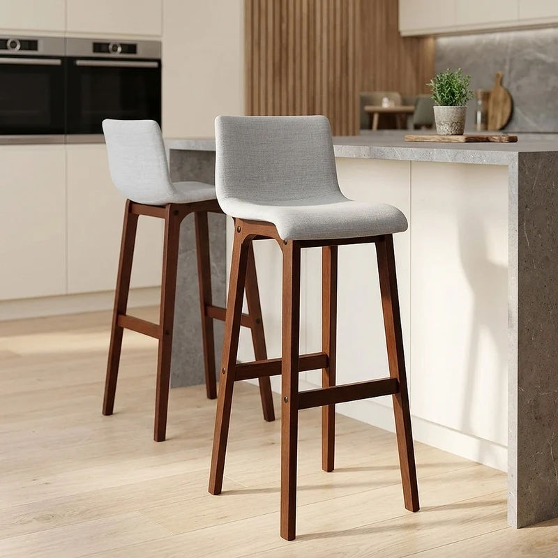 Sgabello Tessuto Legno - Drift Noce e Grigio Chiaro