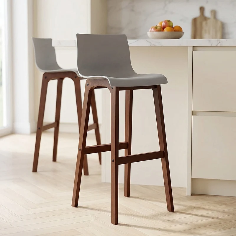 Sgabello Resina Legno - Drift Noce e Grigio