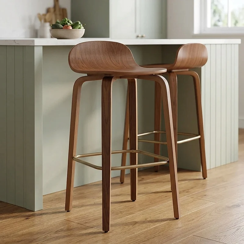 Sgabello Legno - Curve Noce Lucido