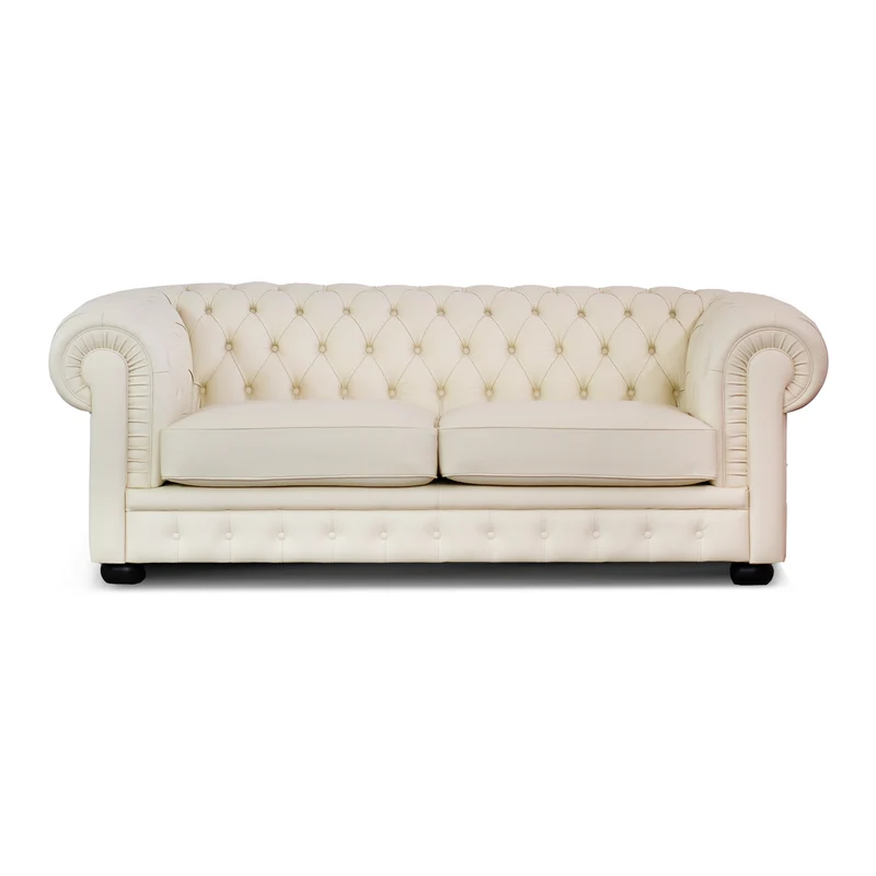 Divano Chesterfield Pelle Fiore Bianco Panna