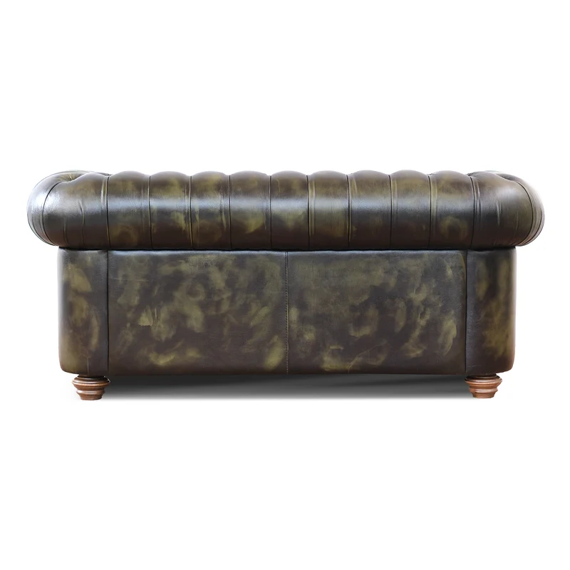 Divano Chesterfield pelle fiore verde stile old America rifinita a mano