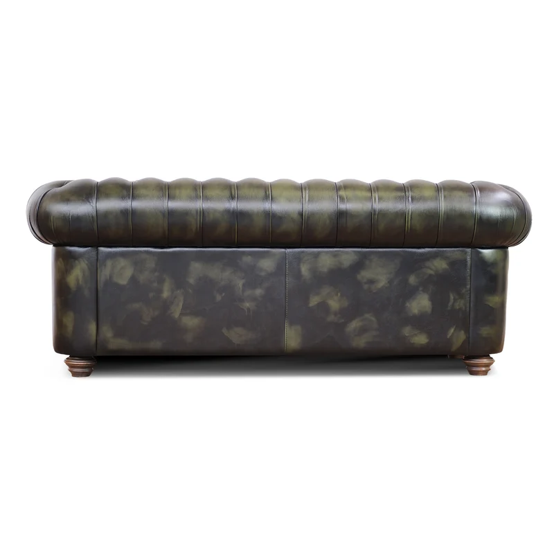 Divano Chesterfield pelle fiore verde stile old America rifinita a mano