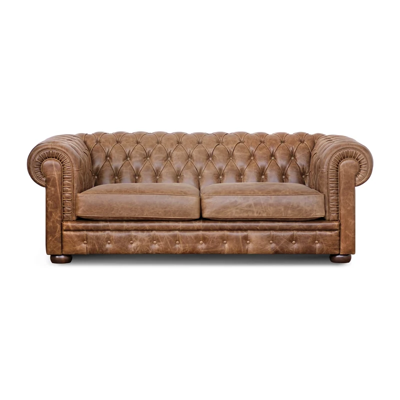 Divano Chesterfield pelle fiore effetto tabacco old England