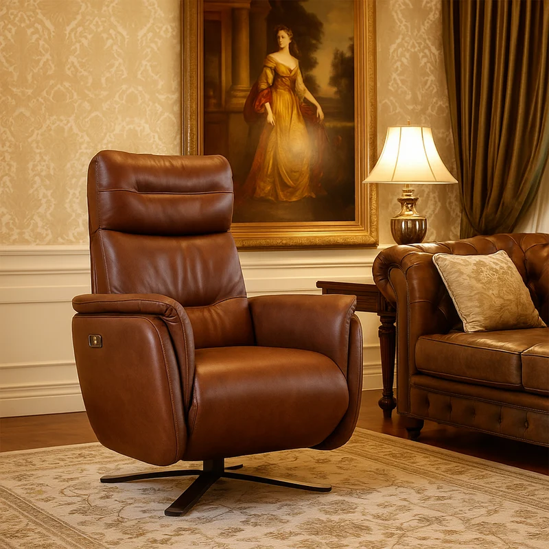 Poltrona Costanza Pelle Fiore Premium - Relax Elettrico 2 Motori - Girevole