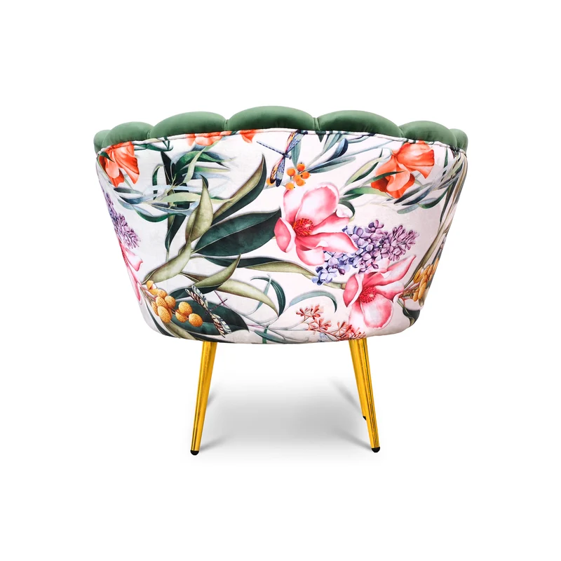 Poltrona Maia in Velluto Verde Menta, Monocolore o con retro in Microfibra Fantasia Esotica, Gambe Oro