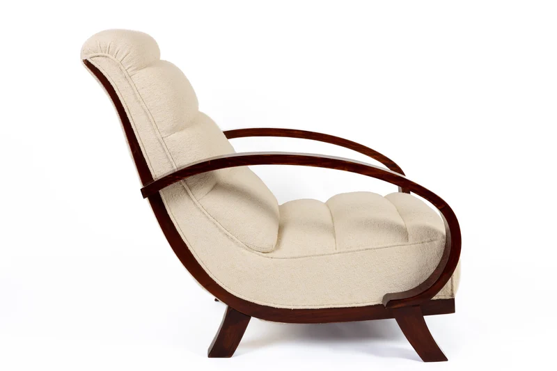 Poltrona vintage, Svezia anni 30, tessuto boucle di lino di Nobilis