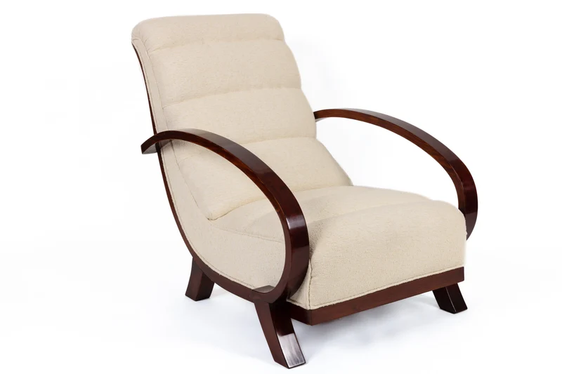 Poltrona vintage, Svezia anni 30, tessuto boucle di lino di Nobilis