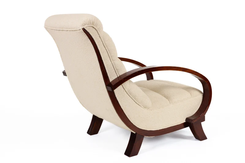 Poltrona vintage, Svezia anni 30, tessuto boucle di lino di Nobilis
