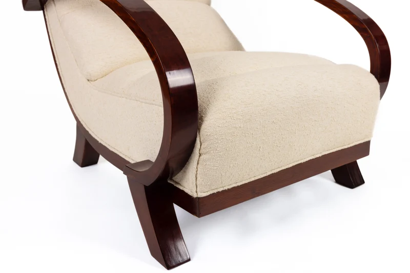Poltrona vintage, Svezia anni 30, tessuto boucle di lino di Nobilis