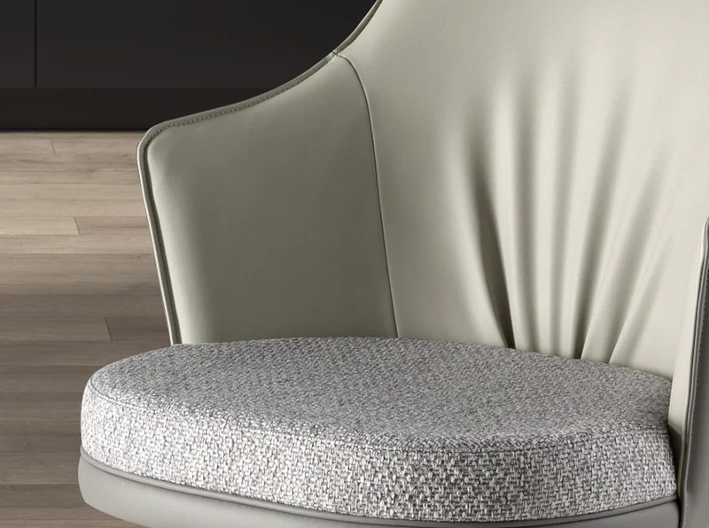 Sgabello girevole in tessuto grigio screziato e similpelle grigio scuro